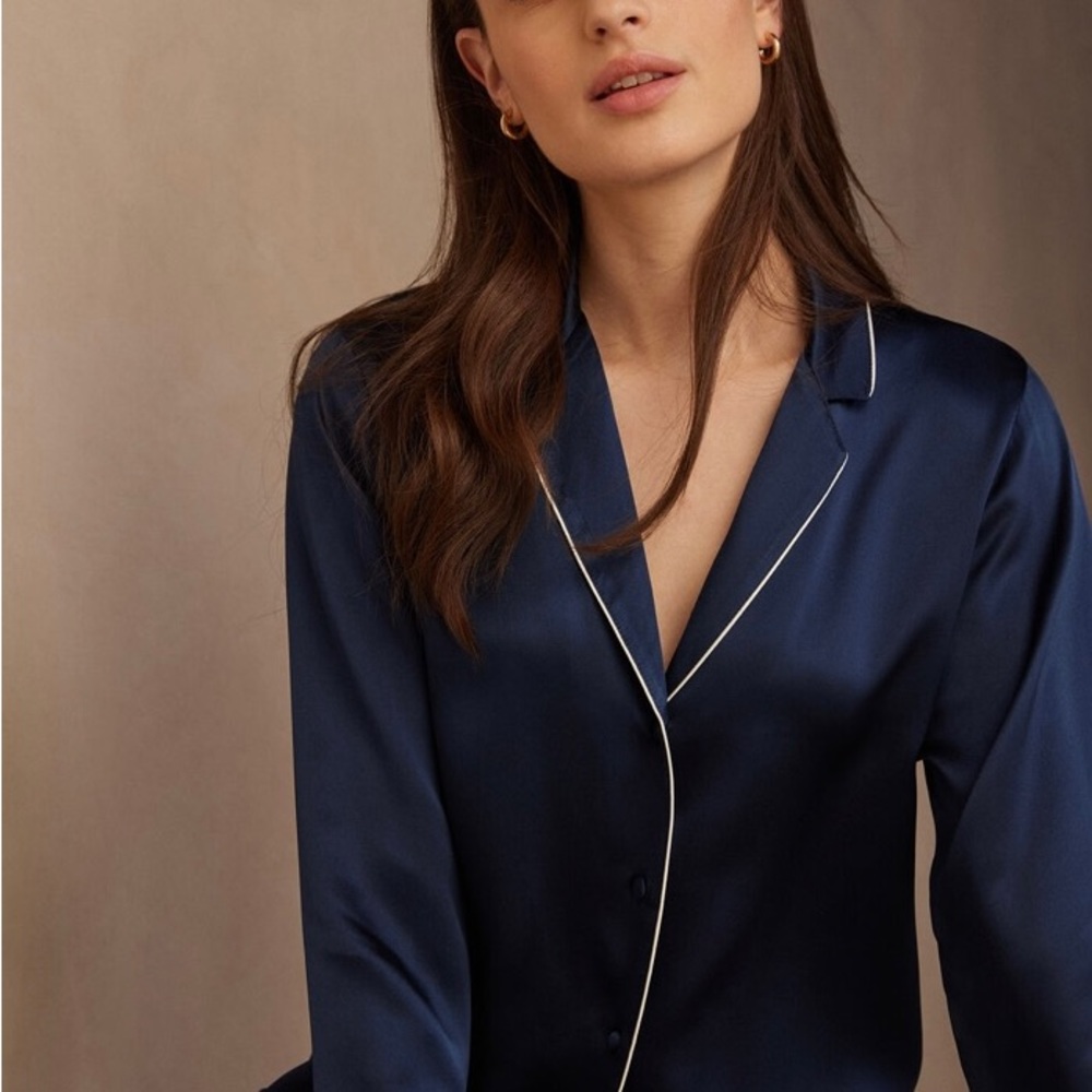 Intimissi Navy Silk Pajama Top NEW w/Tags